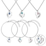 Bonuci 6 Pcs Best Friends Forever and Ever BFF Necklaces and Bracelet Printed Puzzle Broken Heart Pendant Necklaces Set Alloy Friendship Necklace Best Friend Jewelry for Connected Necklace(Silver)