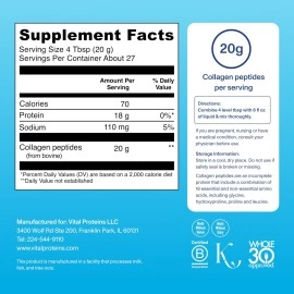 Vital Proteins Collagen Peptides, 567 g, Unflavoured Bovine-Sourced, 56 Servings