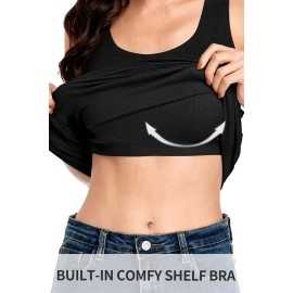 ALove Womens Extra Long Tank Tops with Shelf Bra Ribbed Camisoles Undershirts, Ribbed Black, M