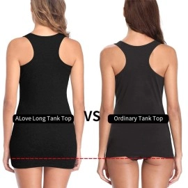 ALove Womens Extra Long Tank Tops with Shelf Bra Ribbed Camisoles Undershirts, Ribbed Black, M