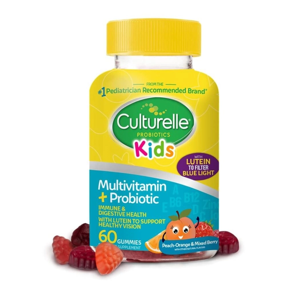 Culturelle Kids Probiotics, Multivitamin + Probiotic, Peach-Orange & Mixed Berry, 60 Gummies