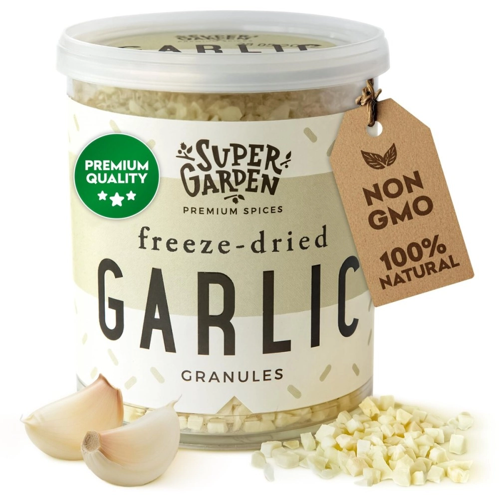 Supergarden Garlic for Cooking - 100% Pure & Natural Freeze Dried Garlic Spices for Cooking - No Artificial Additives or Preservatives - Dried Herbs, Spices & Seasonings by Super Garden (2.12 oz)