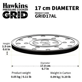 Hawkins 17 cm Pressure Cooker Grid for Steaming Food and Container Cooking, Silver (GRID17AL),3 Litre to 5 Litre,3 Litre to 5 Litre, Aluminium