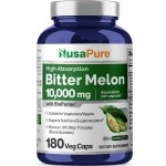 NusaPure Bitter Melon Extract 10,000 mg 180 Vegan Caps (100% Vegetarian, Non-GMO, Gluten-Free & 10% Bitter Principles) with Bioperine