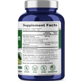 NusaPure Bitter Melon Extract 10,000 mg 180 Vegan Caps (100% Vegetarian, Non-GMO, Gluten-Free & 10% Bitter Principles) with Bioperine