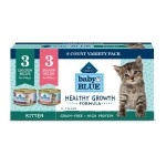 Blue Buffalo Baby Blue Healthy Growth Formula Grain Free High Protein, Natural Kitten Pate Wet Cat Food Variety Pack, Chicken, Salmon 3-oz (6 Count- 3 of Each Flavor)