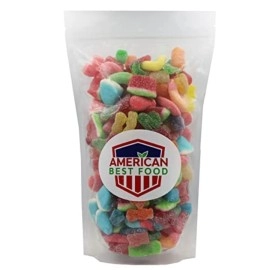 American Best Food, Assorted Sour Mix Gummy Candy Bulk, Sour Kids, Assorted Cubes, Watermelon Slices, Sour Gummy Bears, Sour Twin Cherries, Sour Gummy Pufflettes & Gummy Neon Rings (2 lb)