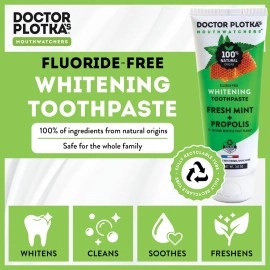 MOUTHWATCHERS Dr Plotkas Whitening Toothpaste | Fluoride Free Natural Toothpaste for Sensitive Teeth and Gums | Fresh Organic Mint and Organic Propolis | 2 Tubes, 3 oz Each