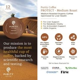 Purity Coffee PROTECT Highest Antioxidant Light-Medium Roast - USDA Certified Organic Specialty Grade Arabica Single-Serve Coffee Pods - Third Party Tested for Mold, Mycotoxins, Pesticides - 12 ct Box