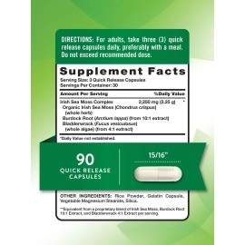 Nature\'s Truth Irish Sea Moss Complex | 90 Capsules | 2,250mg | with Bladderwrack & Burdock Root | Non-GMO & Gluten Free Supplement