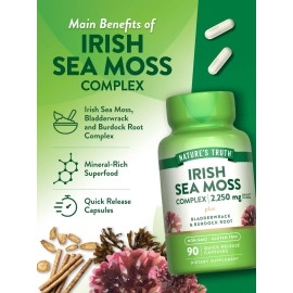 Nature\'s Truth Irish Sea Moss Complex | 90 Capsules | 2,250mg | with Bladderwrack & Burdock Root | Non-GMO & Gluten Free Supplement