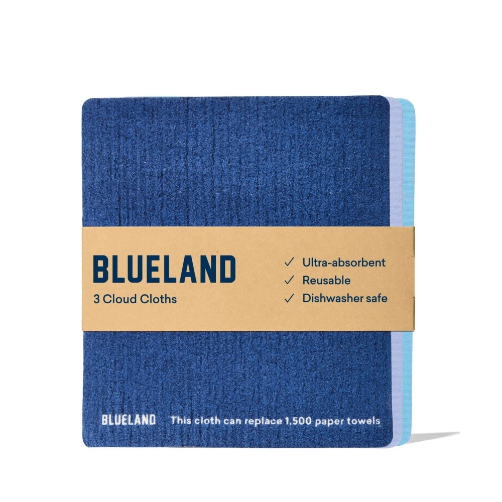 BLUELAND Cloud Cloth - 3 Pack of Swedish Dish Cloths - Reusable Ultra-Absorbent Natural Kitchen Sponge Towel, Made from All-Natural Cotton & Plant Cellulose - for Kitchen, Counters, & Washing Dishes