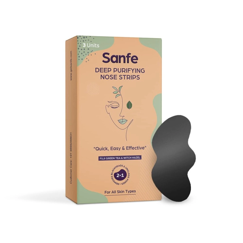 Sanfe Deep Purifying Nose Strips for Women - Pack of 3 with Fuji Green Tea & Witch Hazel extracts | Removes Whiteheads | Blackheads and cleanses pores | Use on Nose
