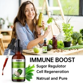 Healpark Graviola Leaf Extract, Organic Soursop Guanabana Leaves Liquid for Immune System, Digestion, Respiratory Relief & Overall Support, Anti-Oxidation, 98% Absorption - 1 Fl Oz