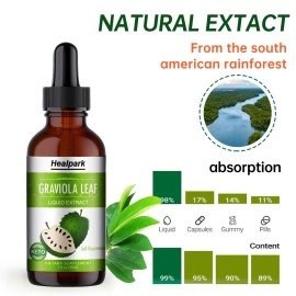 Healpark Graviola Leaf Extract, Organic Soursop Guanabana Leaves Liquid for Immune System, Digestion, Respiratory Relief & Overall Support, Anti-Oxidation, 98% Absorption - 1 Fl Oz