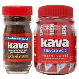 Kava Low Acid Instant Coffee Bundle Gift Set, 4 Ounce Glass Jar & 20 Single Serve Stick Packets for On-The-Go & Travel