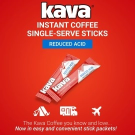 Kava Low Acid Instant Coffee Bundle Gift Set, 4 Ounce Glass Jar & 20 Single Serve Stick Packets for On-The-Go & Travel