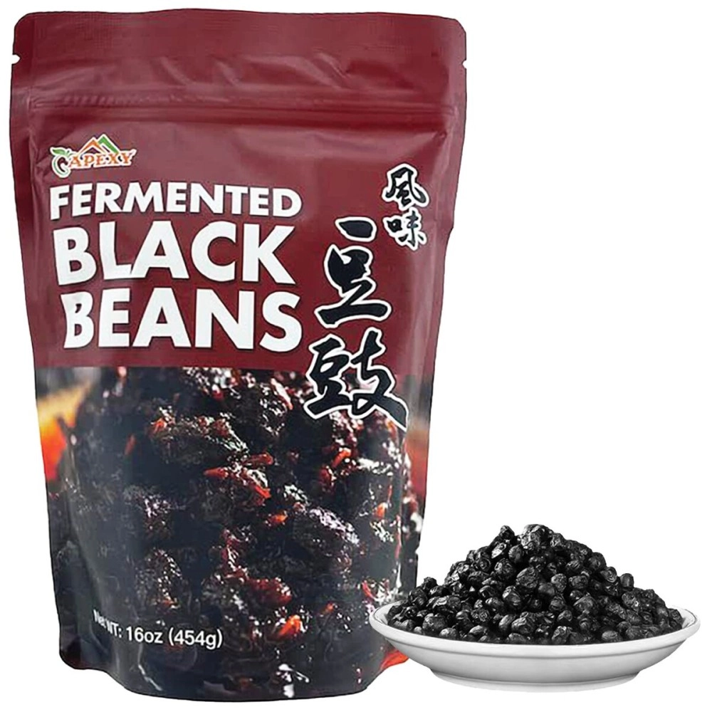Apexy Premium Fermented Black Beans, Douchi, Authentic Asian Recipes Natural and Flavorful, Traditional Asian Seasoning & Ingredient, Gourmet Quality-Perfect for Asian Cuisine & Flavorful Dishes 16oz