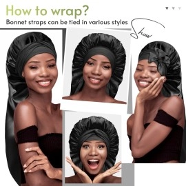 BONNET QUEEN Pink Silk Bonnet for Braids, Long Hair, Dreadlocks & Locs - Extra Long, Foldable, Adjustable, Satin, Women\'s Hair Bonnet for Sleeping, Showering, Cooking, Exercising