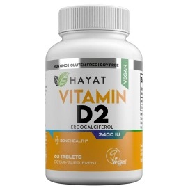 Hayat Vitamins Vegan Natural Vitamin D 2400 IU, D2, Certified Halal, 60 Tablets