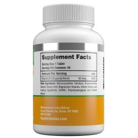 Hayat Vitamins Vegan Natural Vitamin D 2400 IU, D2, Certified Halal, 60 Tablets