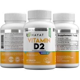 Hayat Vitamins Vegan Natural Vitamin D 2400 IU, D2, Certified Halal, 60 Tablets