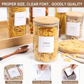 VITEVER 308 Kitchen Pantry Labels for Food Containers, 3 Sizes White Minimalist Organizing, Jars, Storage Bins, Preprinted Waterproof Containers
