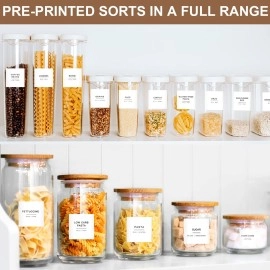 VITEVER 308 Kitchen Pantry Labels for Food Containers, 3 Sizes White Minimalist Organizing, Jars, Storage Bins, Preprinted Waterproof Containers