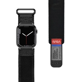 Compatible With Apple Watch Ultra Band, NASA Licensed Rugged Nylon Leather Sports Strap With Woven Loop Design For iWatch 44mm/45mm/49mm, Tough Tactical Replacement Band For Series 8/7/6/5/4/3/2/1/SE