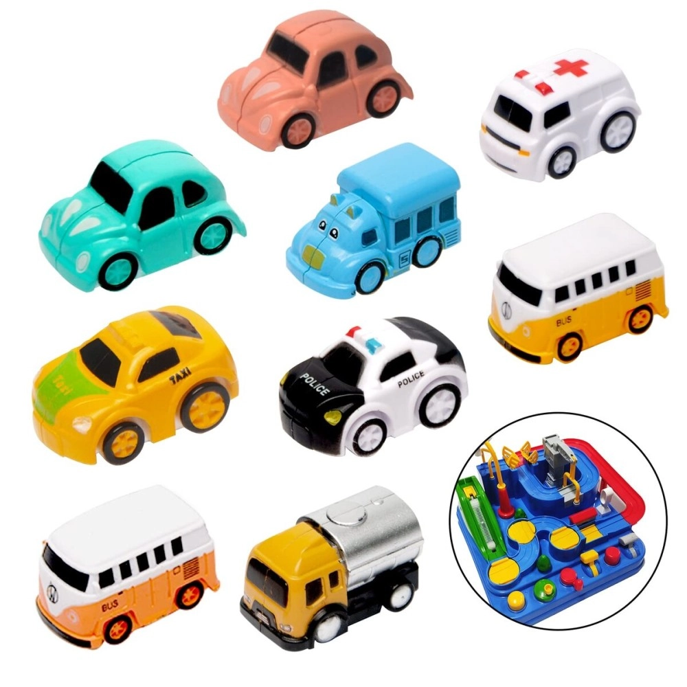 [9 Pack] Race Track Car Adventure Replacement Car Toys, Car Adventure Toys Accessories, Preschool Educational Toy Vehicle, Parent-Child Interactive Racing Kids Toy, Mini Car Toys (1.2 x 0.7 x 0.8)