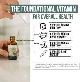 Organic Vitamin D3 10,000 IU - Plant D3, Vegan, Max Strength Sublingual Liquid D3 Drops - 200% Higher Absorption, 100% Plant-Based Cholecalciferol Form & Vegan D3, Adjustable Dosing (30 Servings)