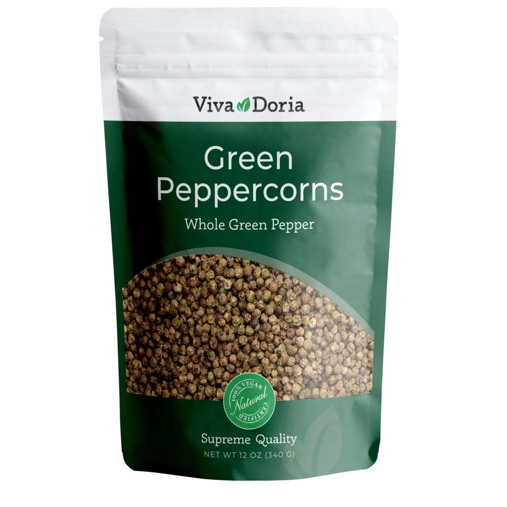 Viva Doria Green Peppercorns, Whole Green Pepper, Steam Sterilized,12 Oz, For Grinder Refills