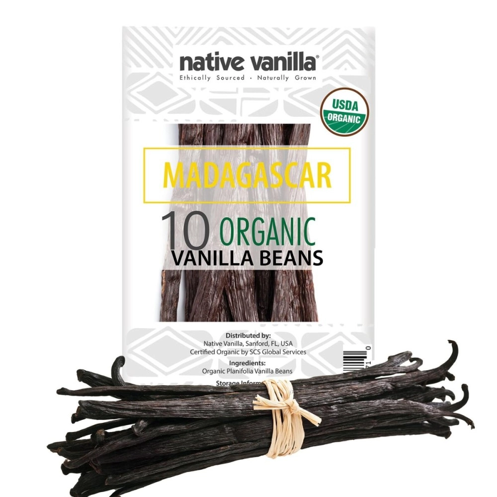 Native Vanilla 10 Organic Madagascar Beans - Gourmet Grade A Premium Pods - For Extract & Baking - For Cooking, Desserts & More - 100% Vegan & Kosher - Non-GMO & Gluten-Free -