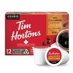 Tim Hortons 100% Colombian, Medium Dark Roast Coffee, Single-Serve K-Cup Pods Compatible with Keurig Brewers, 12ct K-Cups, Red