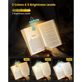 Glocusent Horizontal ET-Head Book Light for Reading in Bed, Eye Caring, CRI 95, 3 Colors & 5 Brightness, Rechargeable Long Lasting Reading Light, 1.8Oz Lightweight & Portable, Perfect for Book Lovers