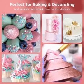 Nomeca Luster Dust Edible Set - 4 Colors Food Grade Shimmer Cake Dust Metallic Food Coloring Powder Glitter for Cake Decorating, Baking, Fondant, Gumpaste, Chocolate, Candy, Drinks, Cookie-(3g/Bottle)