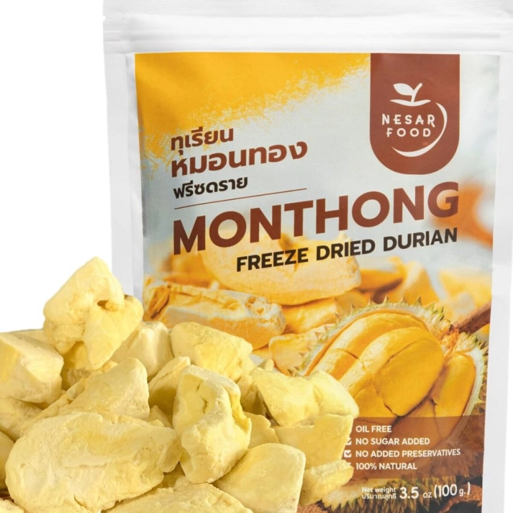 NESAR FOOD Premium Freeze Dried Durian 100%, Freeze dried fruit, Real Fruit Snack, Natural 100 G, no sugar added. Natural freeze dried fruit, Crunchy fruits and delicious (3.5 oz Pack of 1)