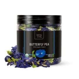 Infini Vita Dried Butterfly Pea Flower Tea 28g (1 oz) - 100% Organic Blue Tea, Pure, Non-GMO, Gluten Free - Natural Energy Booster and Relaxing Beverage