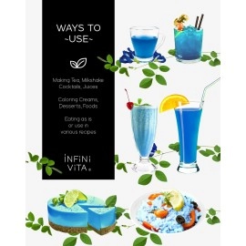 Infini Vita Dried Butterfly Pea Flower Tea 28g (1 oz) - 100% Organic Blue Tea, Pure, Non-GMO, Gluten Free - Natural Energy Booster and Relaxing Beverage