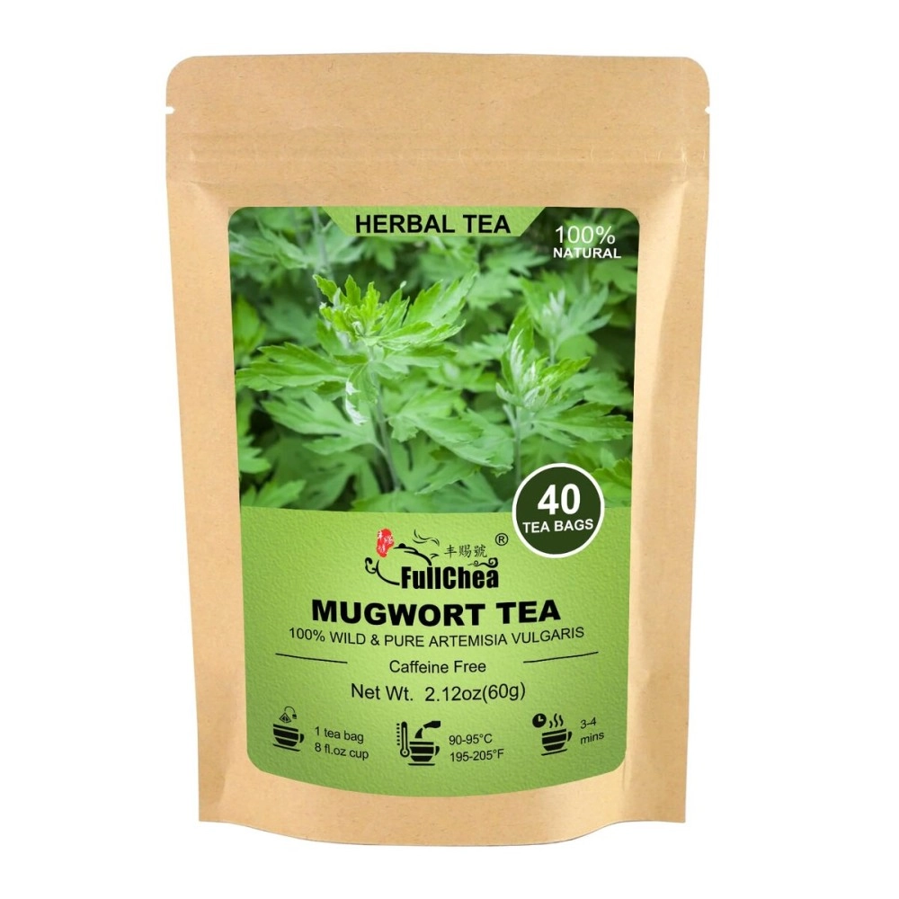 FullChea - Mugwort Tea Bag 40 Teabags, 1.5g/bag - 100% Pure Natural Artemisia Vulgaris Herbal Tea - Rich In Antioxidants
