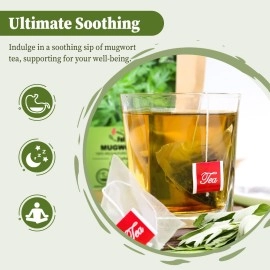 FullChea - Mugwort Tea Bag 40 Teabags, 1.5g/bag - 100% Pure Natural Artemisia Vulgaris Herbal Tea - Rich In Antioxidants