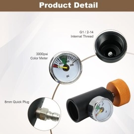 Pilipane CO2 Tank Refill Adapter Connector Kit, CO2 Adapter for Soda Stream Water Maker with 3000psi Pressure Gauge, Soda Water Cylinder CO2 Refill Connector Adapter Accessories