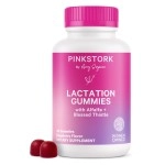 Pink Stork Lactation Supplement Gummies - Support Breast Milk Supply with Milk Thistle, Alfalfa, Vitamin D, and B12, Postpartum Recovery, Breastfeeding Essentials - Raspberry, 40 Count