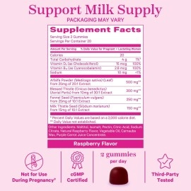 Pink Stork Lactation Supplement Gummies - Support Breast Milk Supply with Milk Thistle, Alfalfa, Vitamin D, and B12, Postpartum Recovery, Breastfeeding Essentials - Raspberry, 40 Count