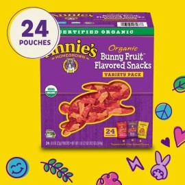 Annie\'s Organic Bunny Fruit Snacks, Gluten Free, Variety Pack, 24 Pouches