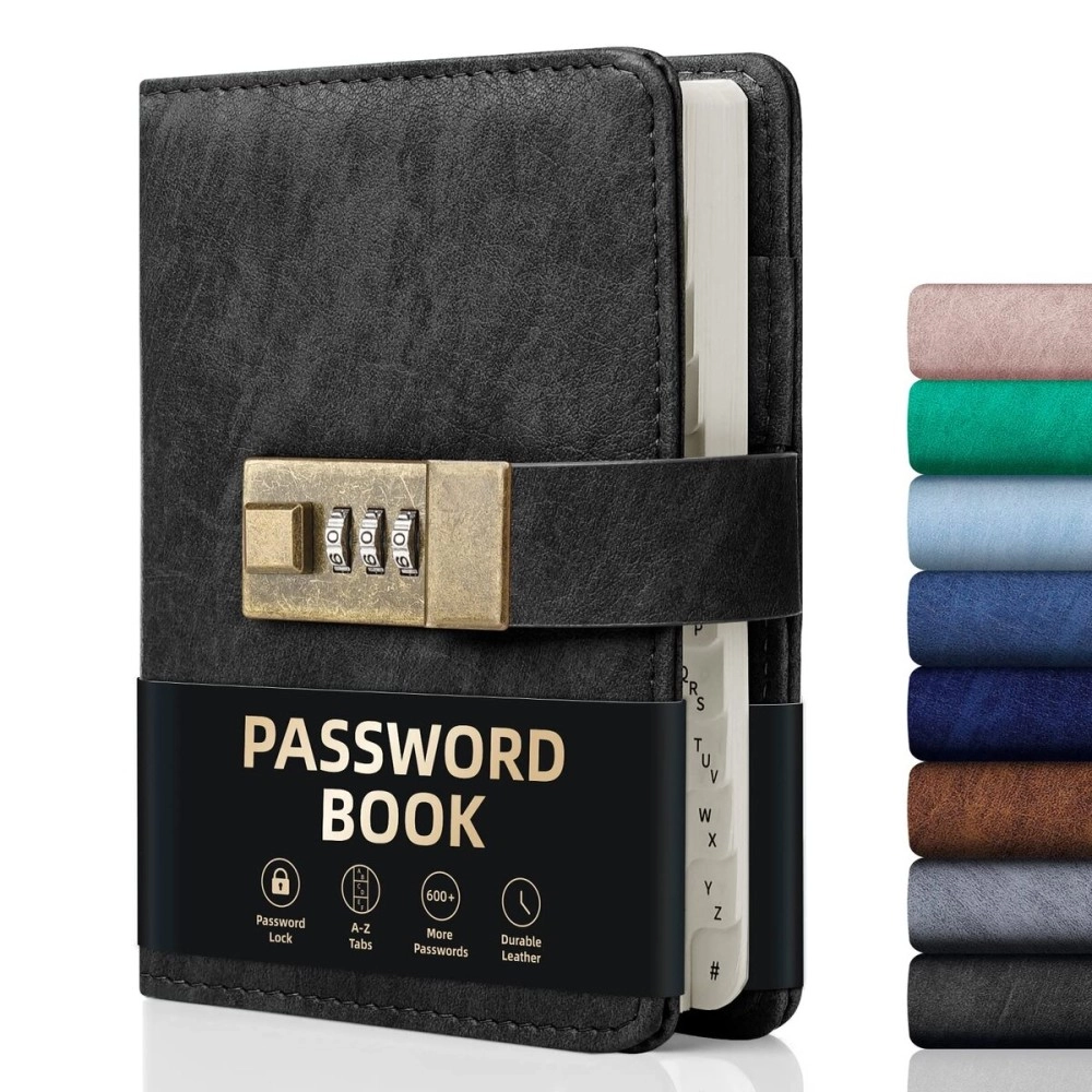 WEMATE Password Book with Lock, Password Book with Alphabetical Tabs 600+ Password Spaces, Password Logbook, Password Keeper for Computer 4.33 X 6.18 Inch Black