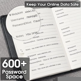 WEMATE Password Book with Lock, Password Book with Alphabetical Tabs 600+ Password Spaces, Password Logbook, Password Keeper for Computer 4.33 X 6.18 Inch Black