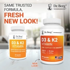 Dr. Berg Maximum Strength 7-in-1 Vitamin D3 K2 5000 IU | Naturally Derived D3 | 4X Lab-Tested & Verified | High Absorption Formula | K2 D3 Vitamin Supplement - 60 Capsules
