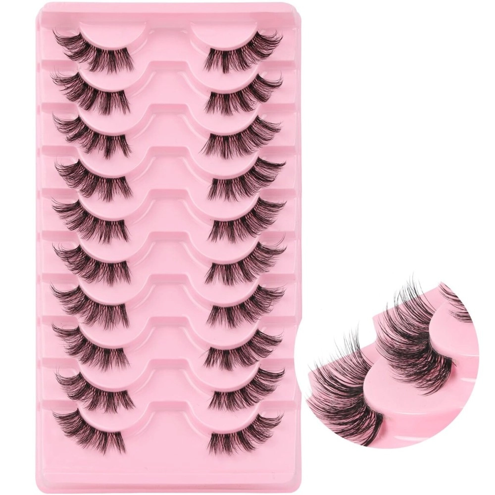 Ahrikiss Half Lashes Natural Lashes 10 Pairs Fluffy Volume False Eyelashes with Clear Band Soft 3D Wispy Lashes TB03