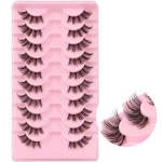 Ahrikiss Half Lashes Natural Lashes 10 Pairs Fluffy Volume False Eyelashes with Clear Band Soft 3D Wispy Lashes TB03